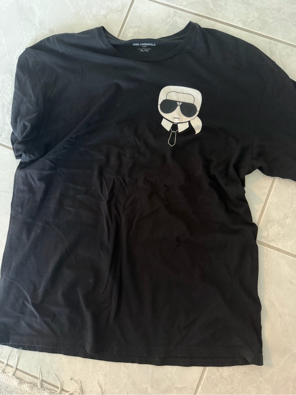 Karl Lagerfeld Black Tee with White Karl Cartoon Graphic